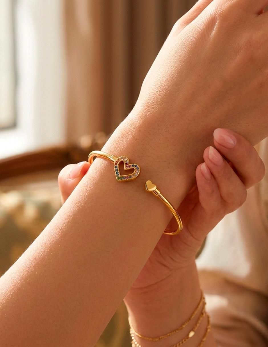 Brazalete de oro laminado con zirconia cúbica 18 K acabado pulido 3