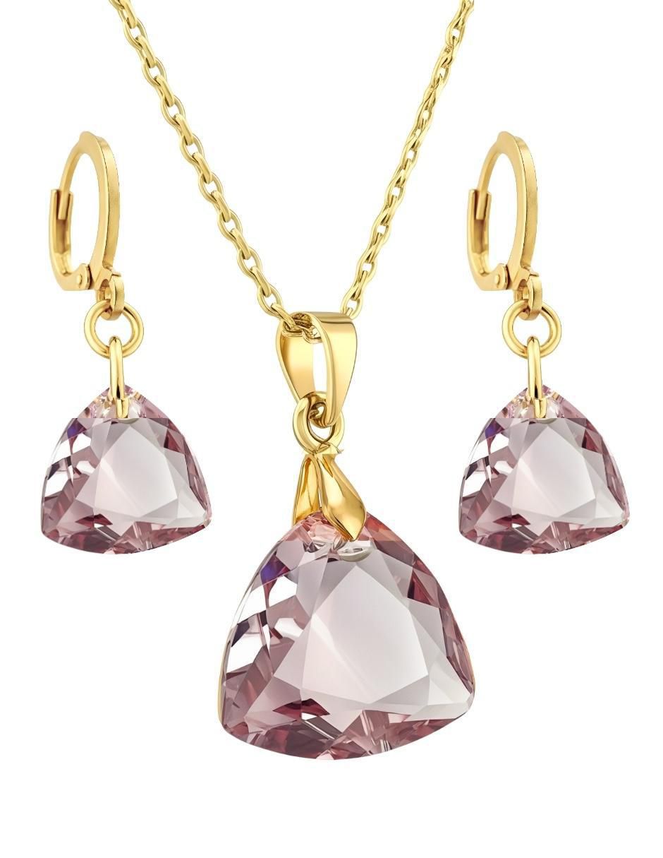 Aretes y collar triangular Aurore 18 k cristal Aretes y collar triangular Aurore 18 k cristal