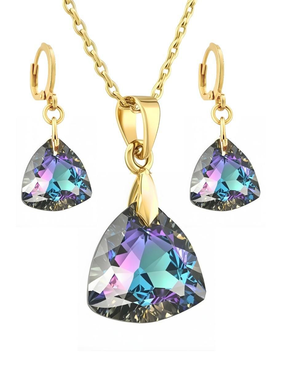 Aretes y collar triangular Aurore 18 k cristal Aretes y collar triangular Aurore 18 k cristal
