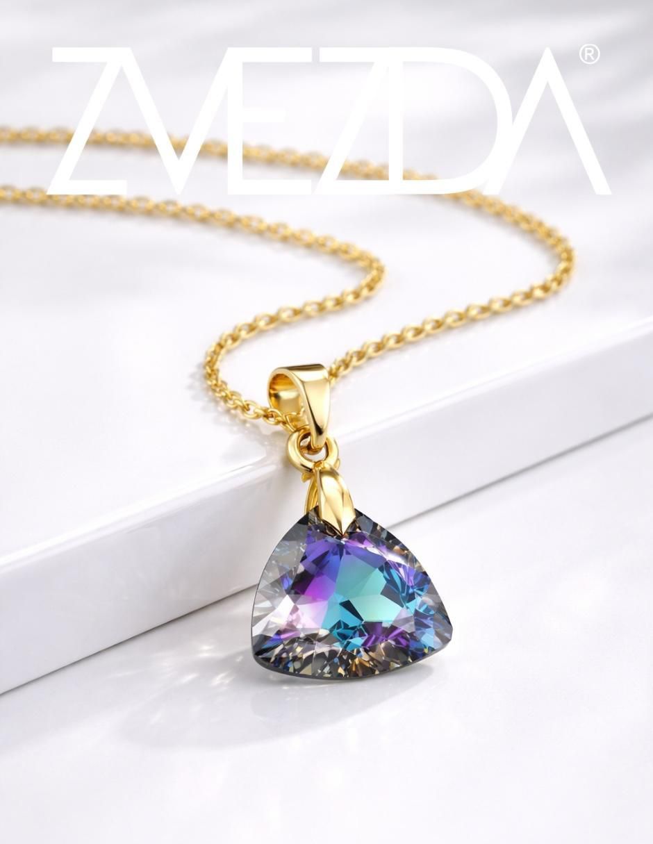 Aretes y collar triangular Aurore 18 k cristal 2