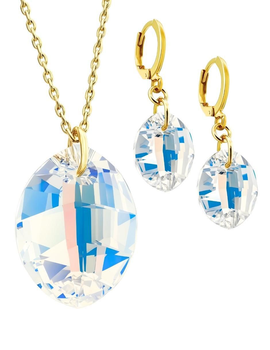 Aretes y collar ovalado Aurore 18 k cristal Aretes y collar ovalado Aurore 18 k cristal