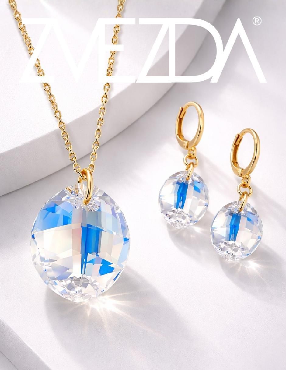 Aretes y collar ovalado Aurore 18 k cristal 2