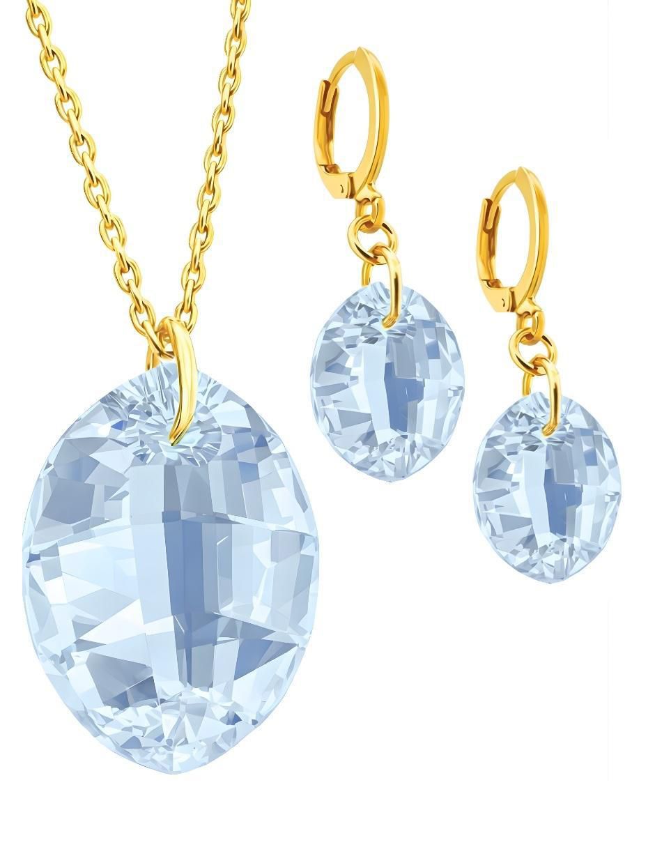 Aretes y collar ovalado Aurore 18 k cristal 1