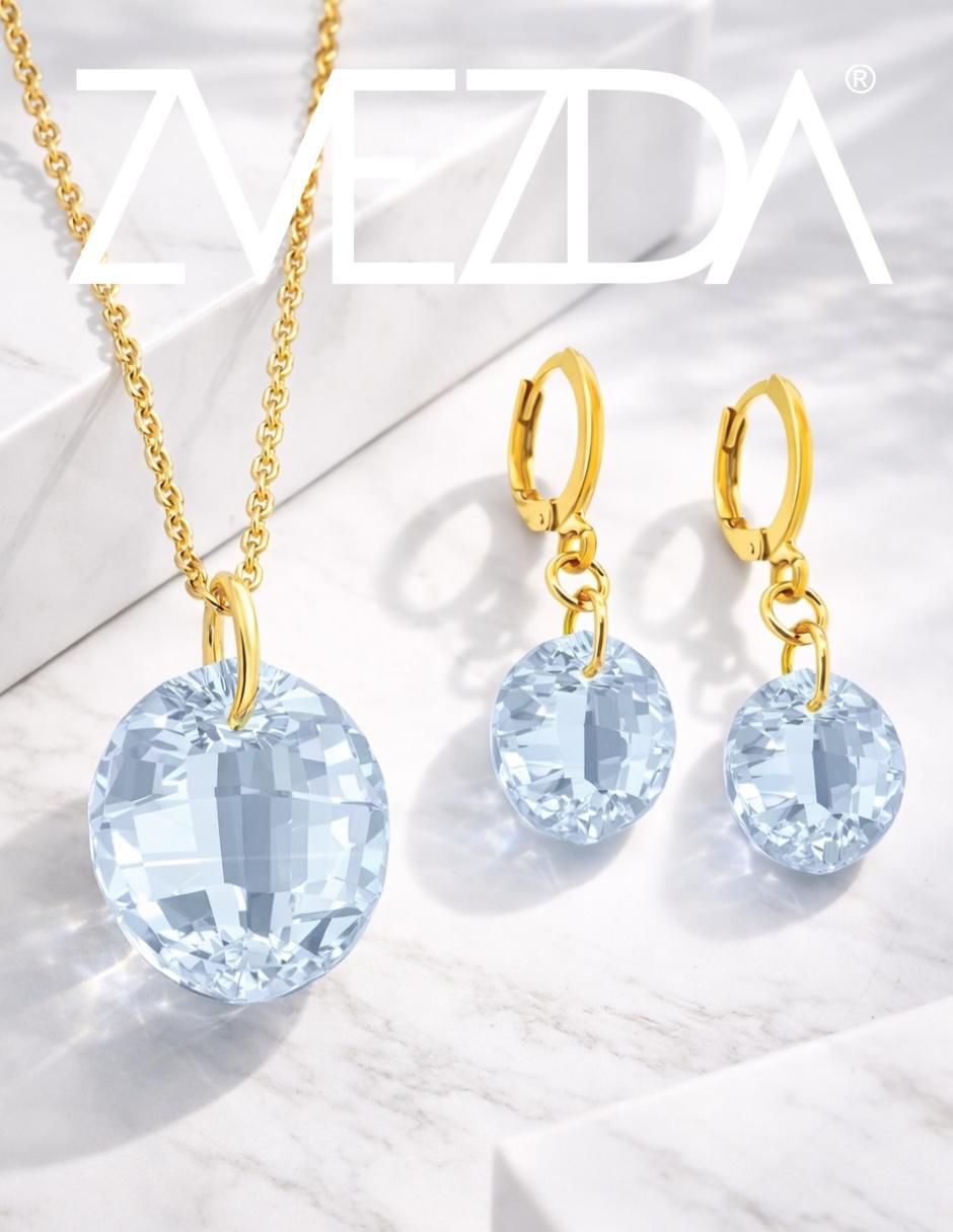 Aretes y collar ovalado Aurore 18 k cristal 2