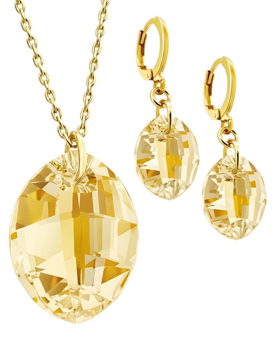 Aretes y collar ovalado Aurore 18 k cristal Aretes y collar ovalado Aurore 18 k cristal