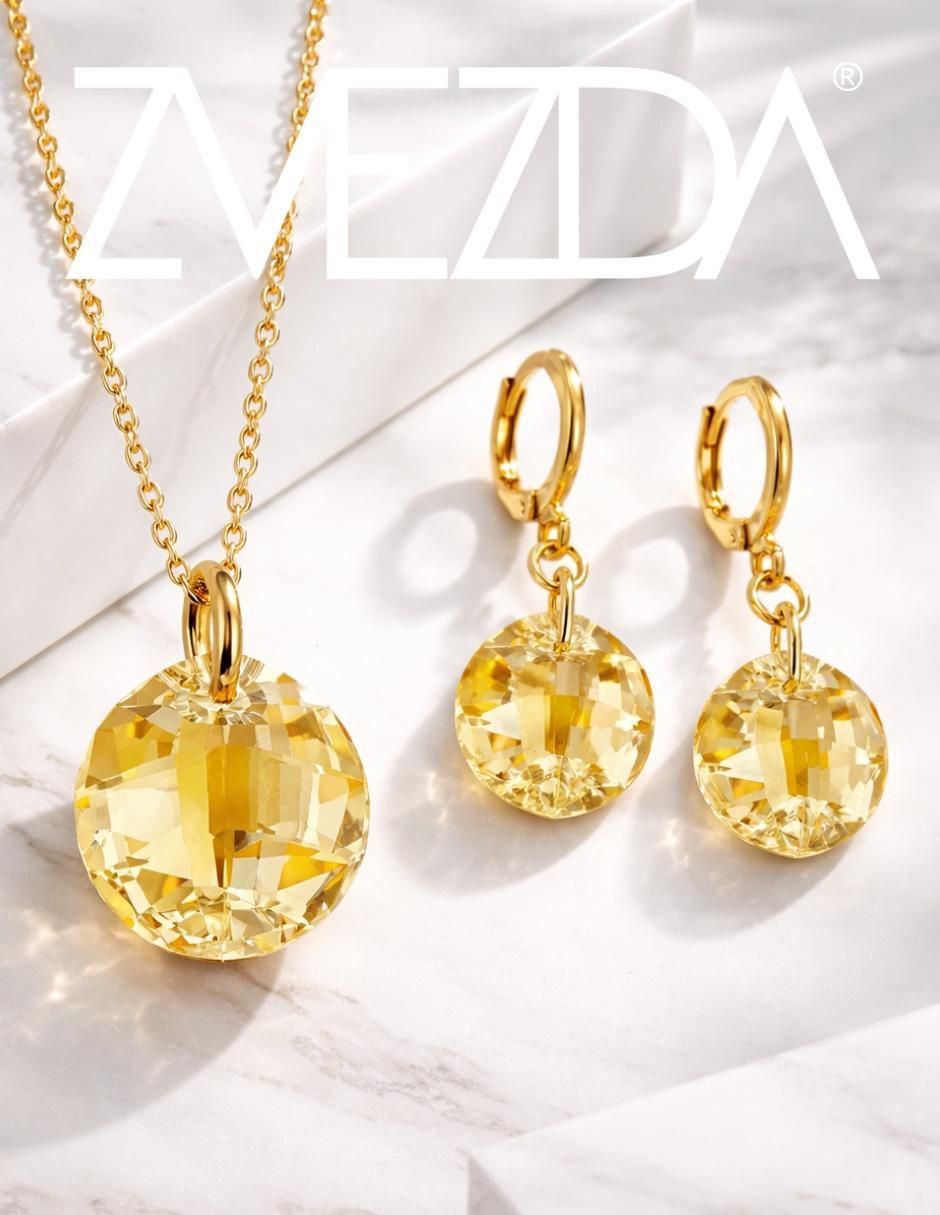 Aretes y collar ovalado Aurore 18 k cristal 2
