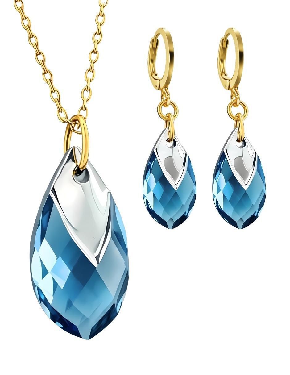 Aretes y collar de gota Aurore 18 k cristal 1