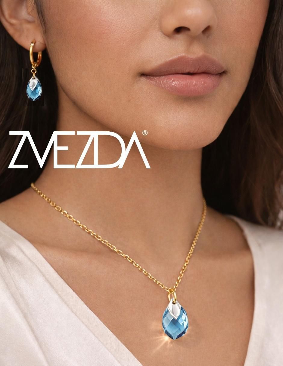 Aretes y collar de gota Aurore 18 k cristal 2