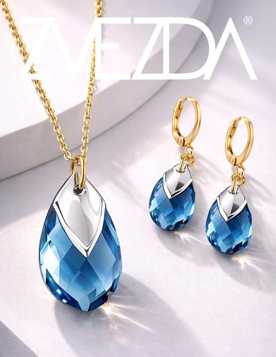 Aretes y collar de gota Aurore 18 k cristal 3