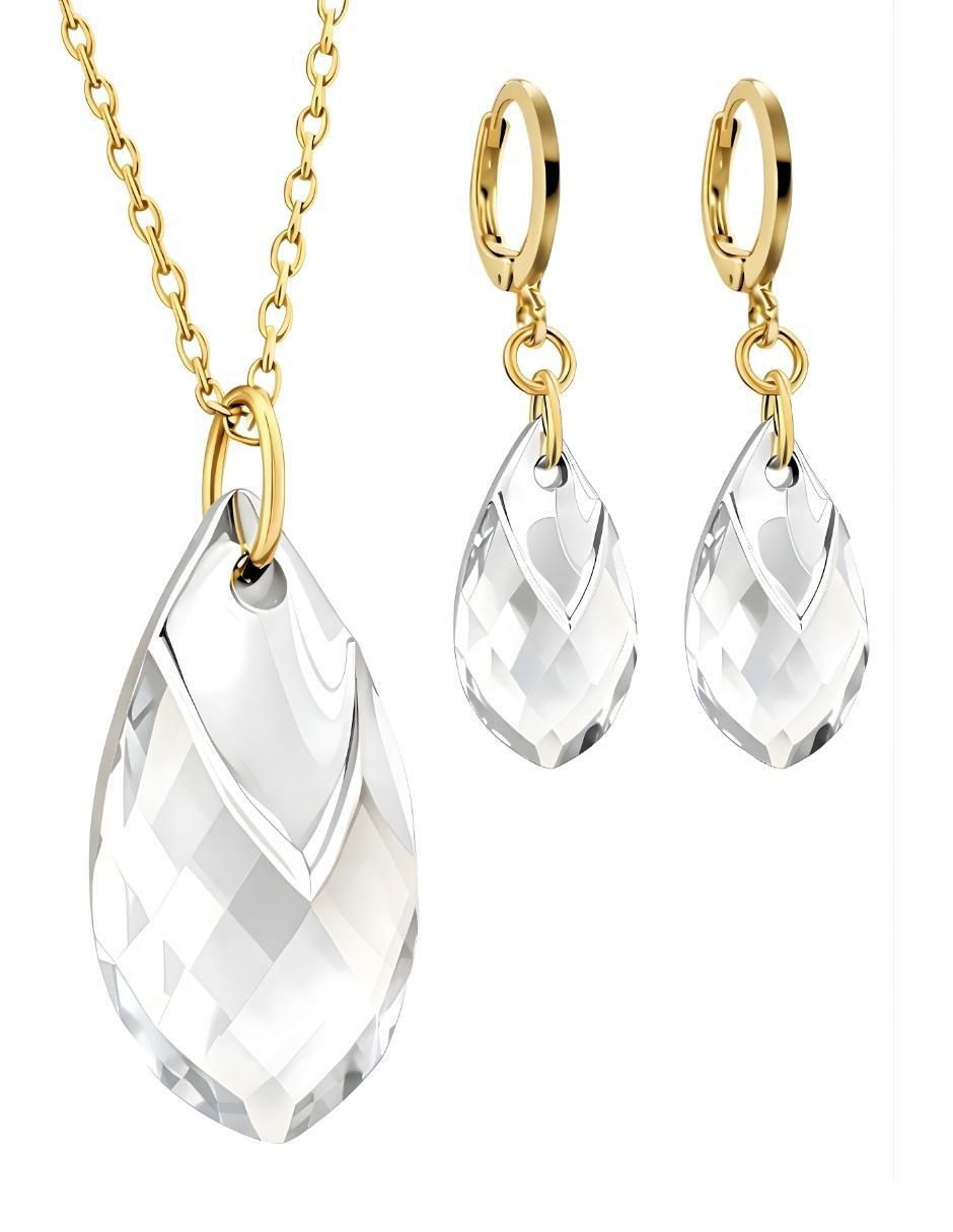 Aretes y collar de gota Aurore 18 k cristal Aretes y collar de gota Aurore 18 k cristal