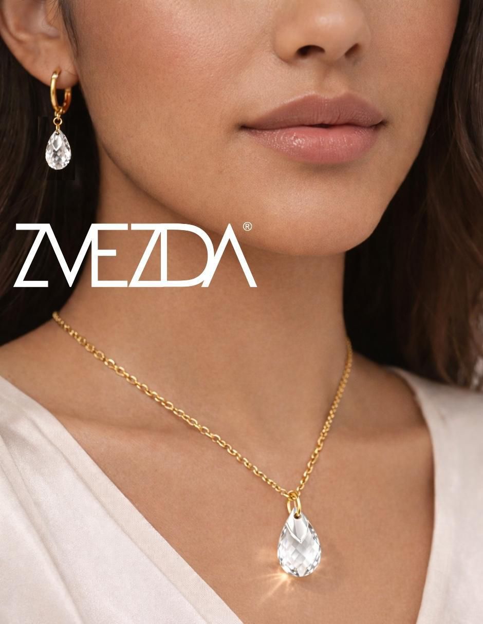 Aretes y collar de gota Aurore 18 k cristal 2