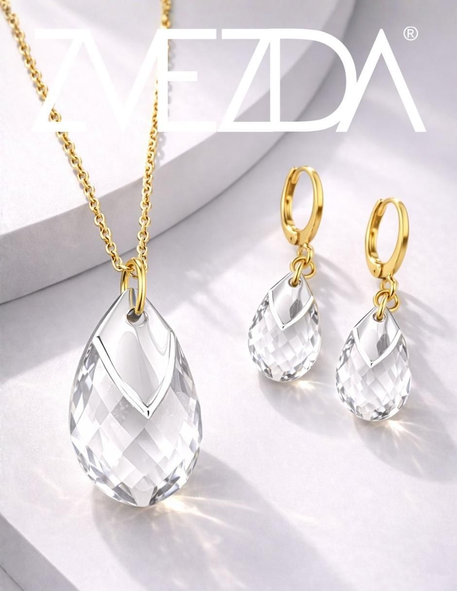 Aretes y collar de gota Aurore 18 k cristal 3