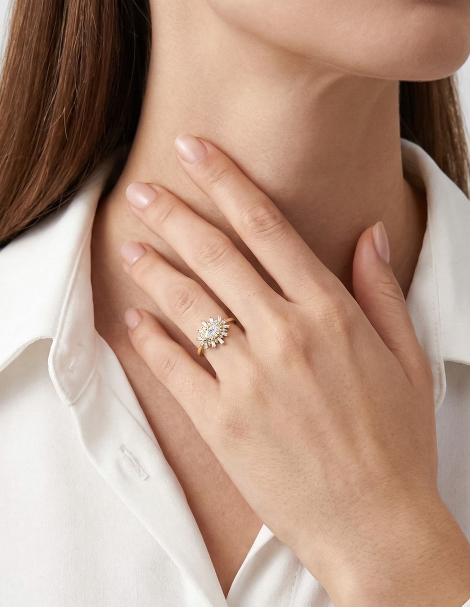 Anillo 14 k de oro zirconia brillante 5