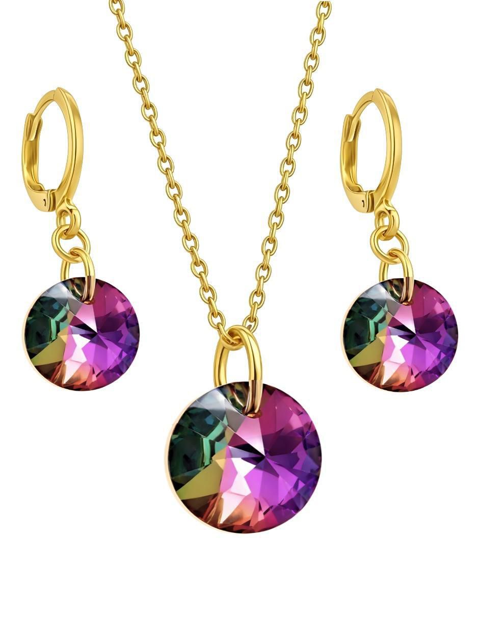 Aretes y collar Zvezda Aurore con chapa de oro 18 K cristal
