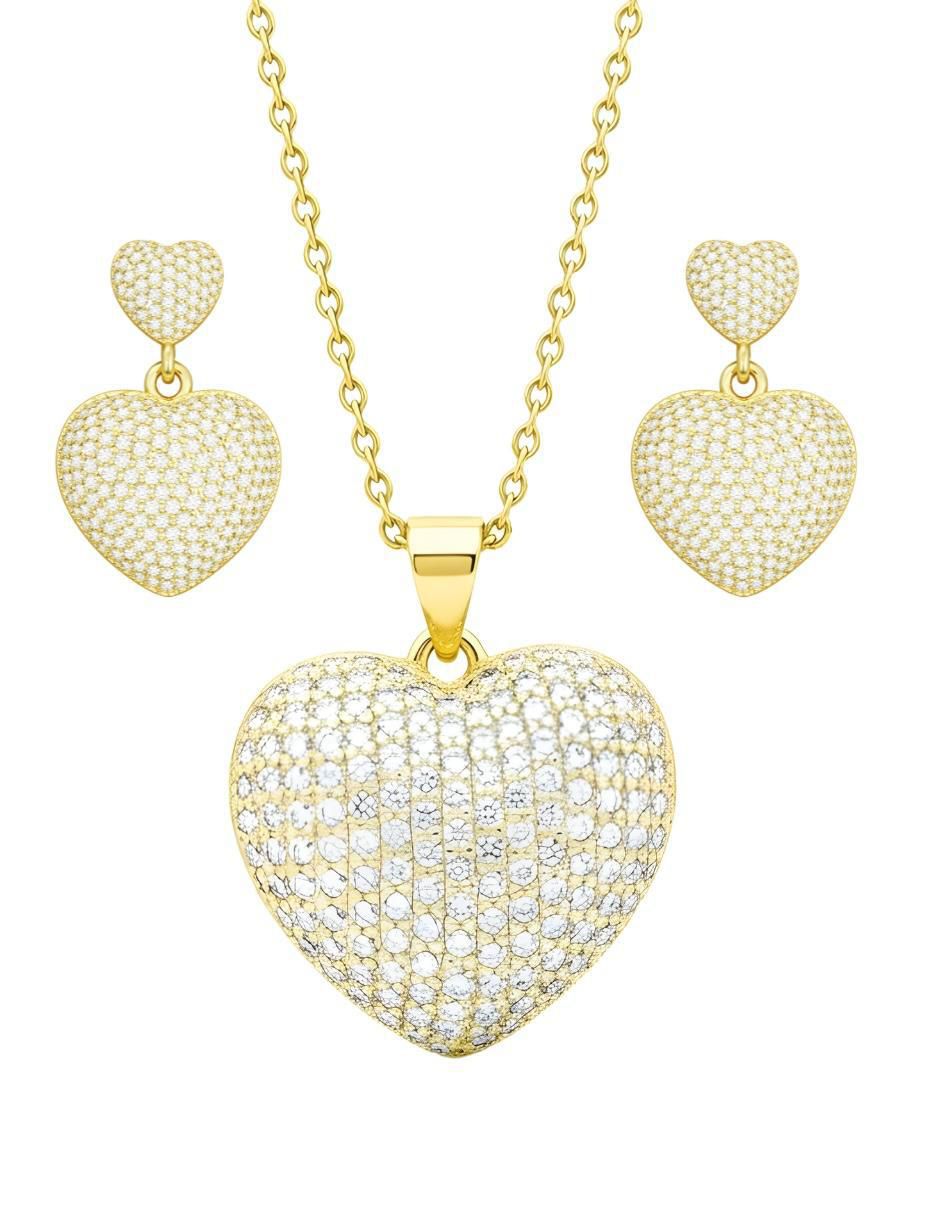 Aretes y collar de corazón Zvezda Aurore con chapa de oro 18 K circonita