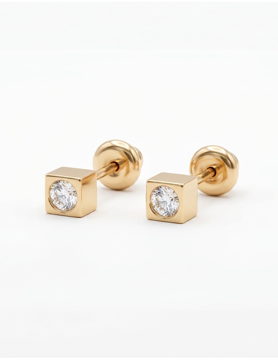 Broqueles de cubo de oro laminado 18 k con acabado brillante Broqueles de cubo de oro laminado 18 k con acabado brillante