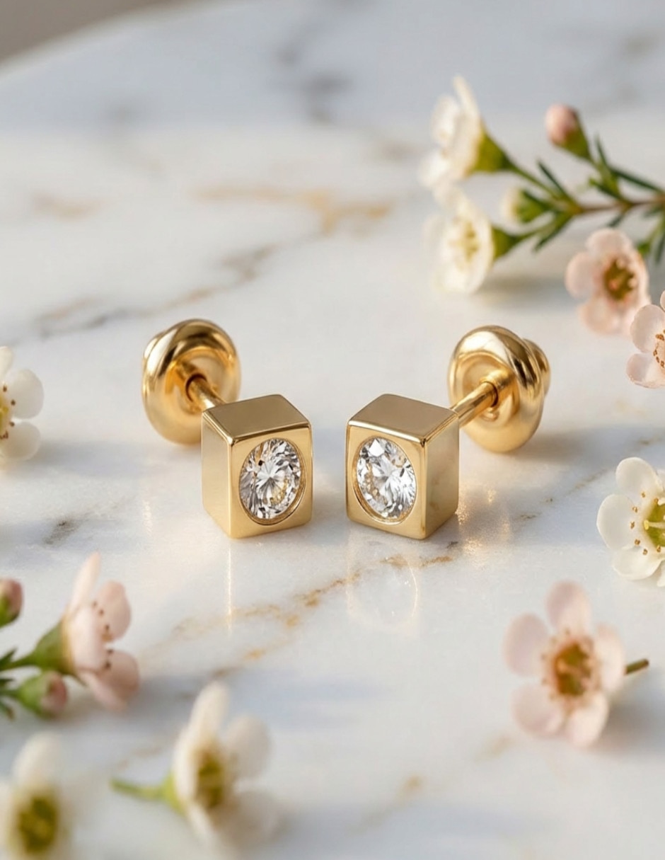 Broqueles de cubo de oro laminado 18 k con acabado brillante
