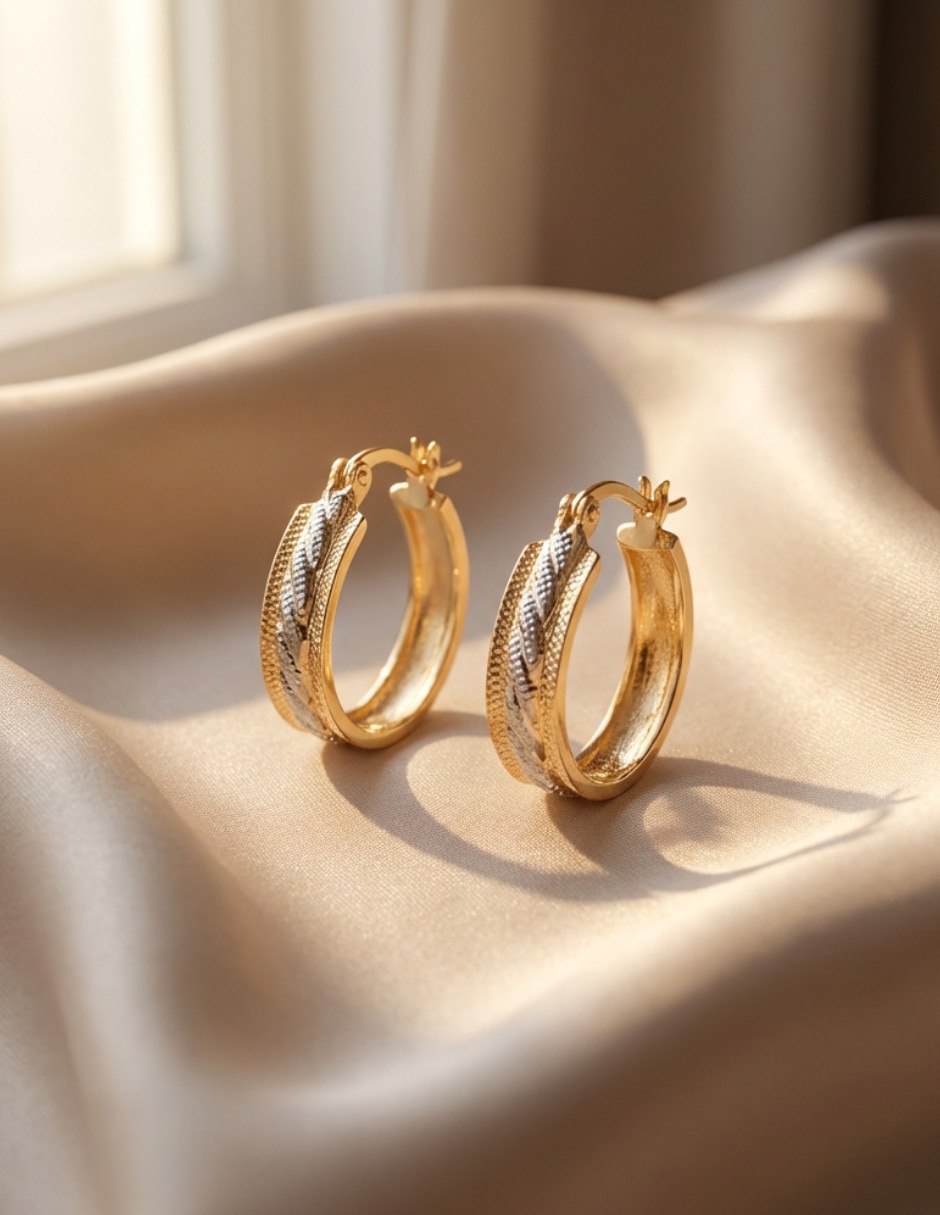 Arracadas de oro laminado 18 K con acabado texturizado 4