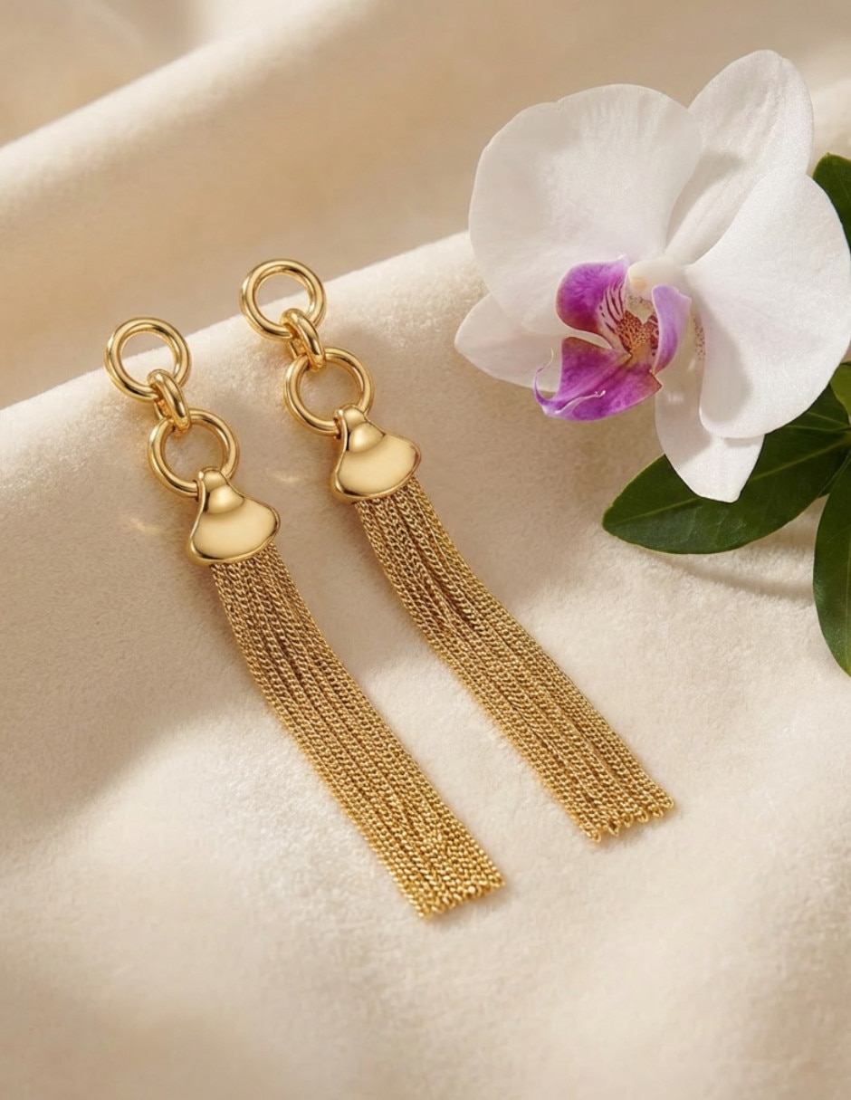 Aretes largos de oror laminado 18 K