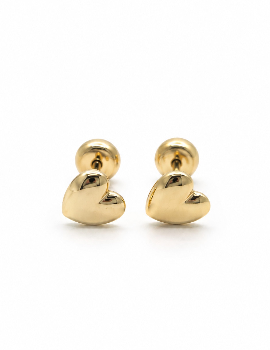 Broqueles de corazón de oro laminado 18 K con acabado liso Broqueles de corazón de oro laminado 18 K con acabado liso