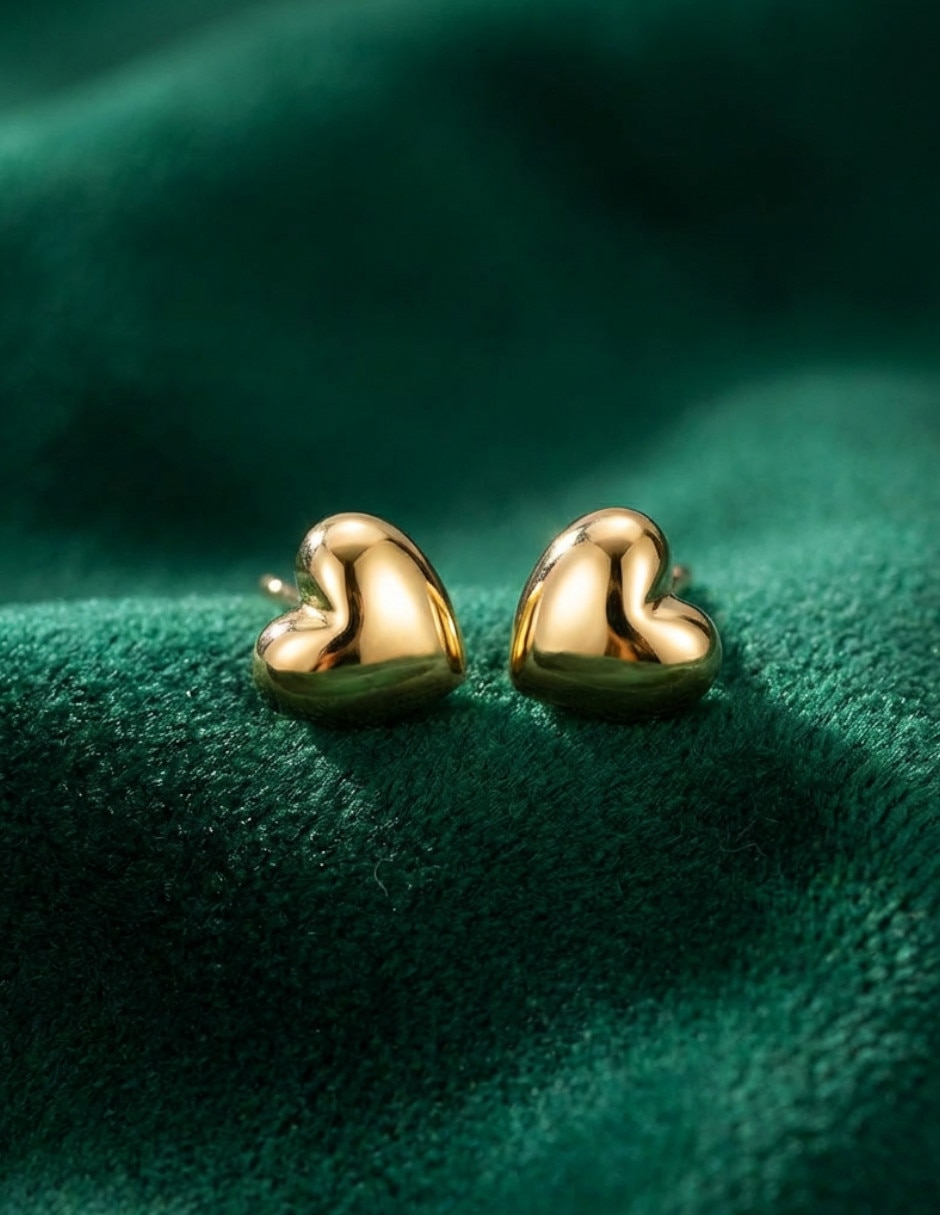 Broqueles de corazón de oro laminado 18 K con acabado liso 4