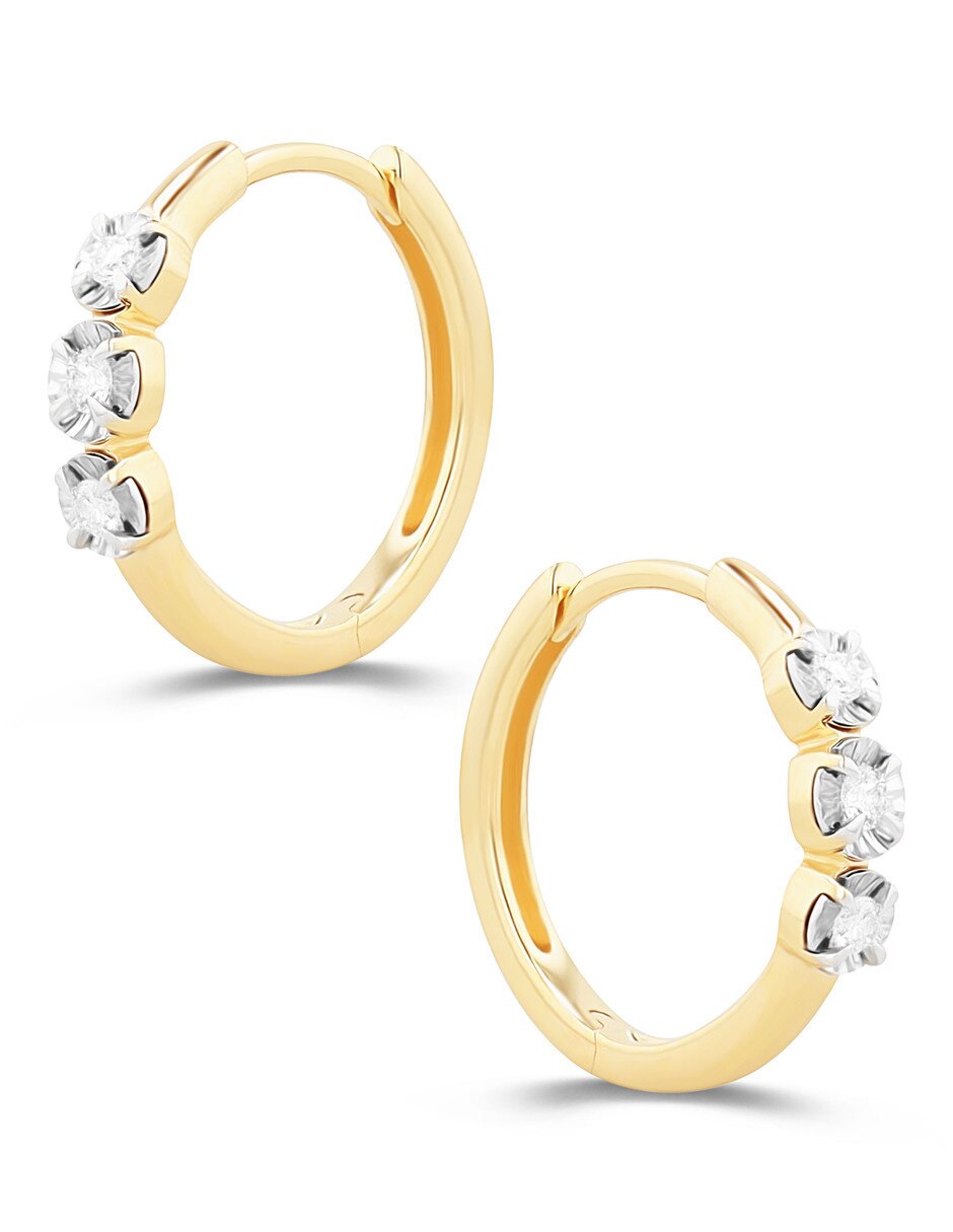 Arracadas de oro amarillo 14 K con acabado brillante diamante 2