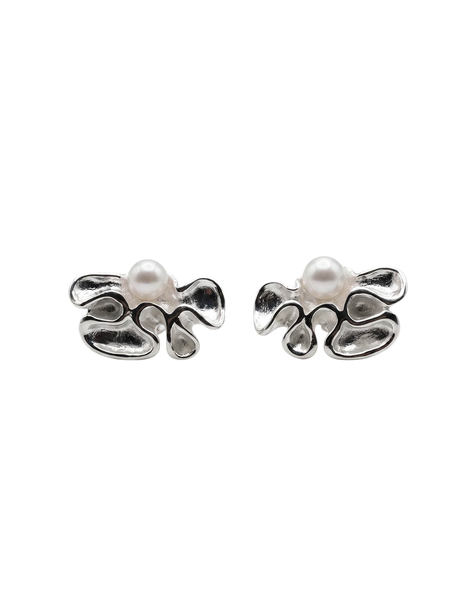 Aretes cortos Mauricio Serrano Jewelry Ondas de Mar de Plata P 925 con acabado brillante perla