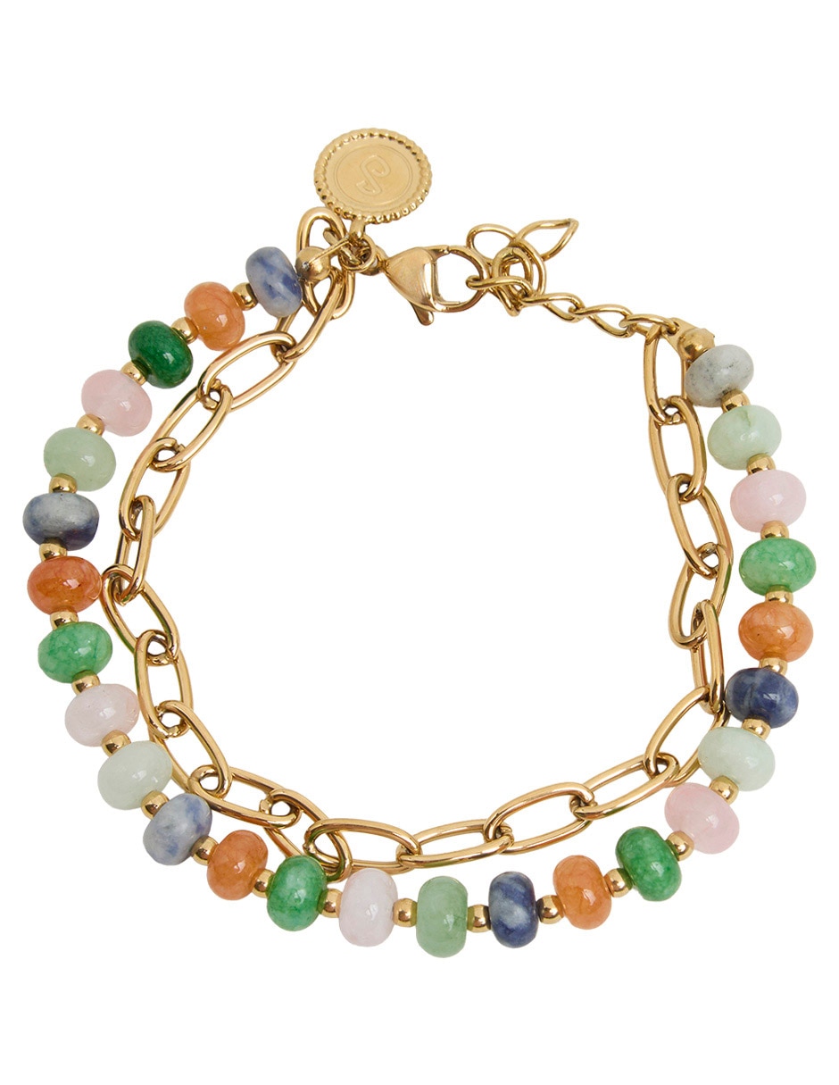 Pulsera con cuarzo 18 K acabado baño de oro