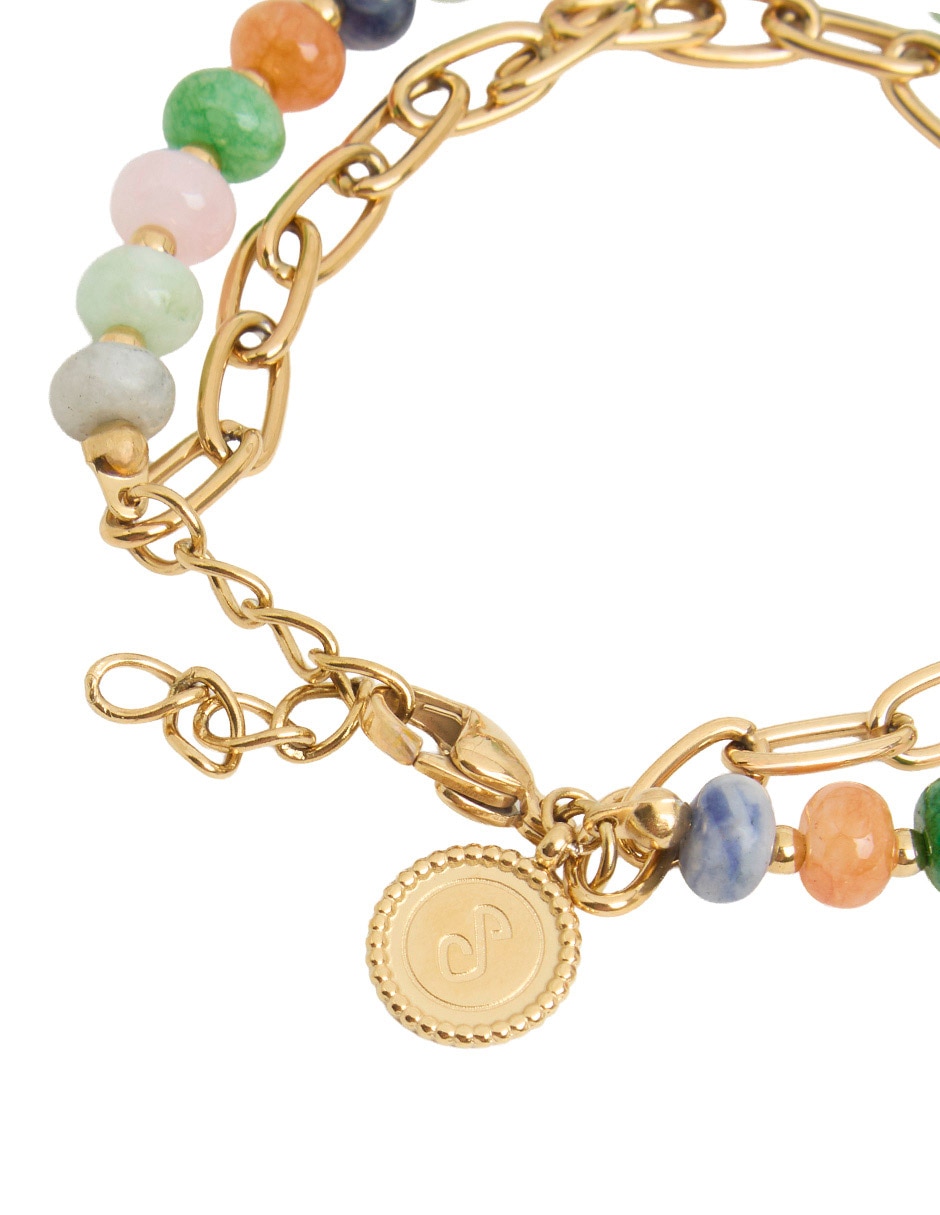 Pulsera con cuarzo 18 K acabado baño de oro 2