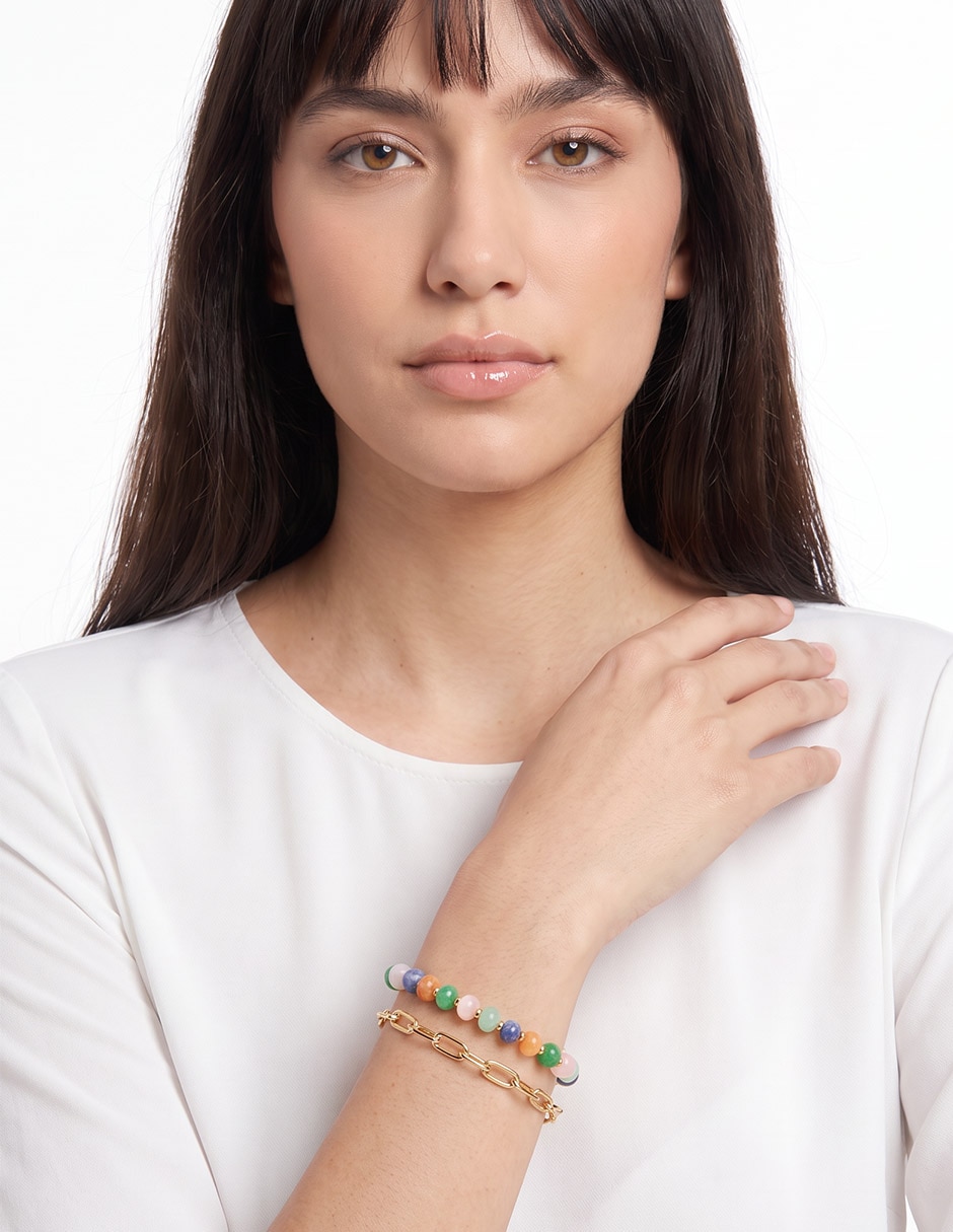 Pulsera con cuarzo 18 K acabado baño de oro 3