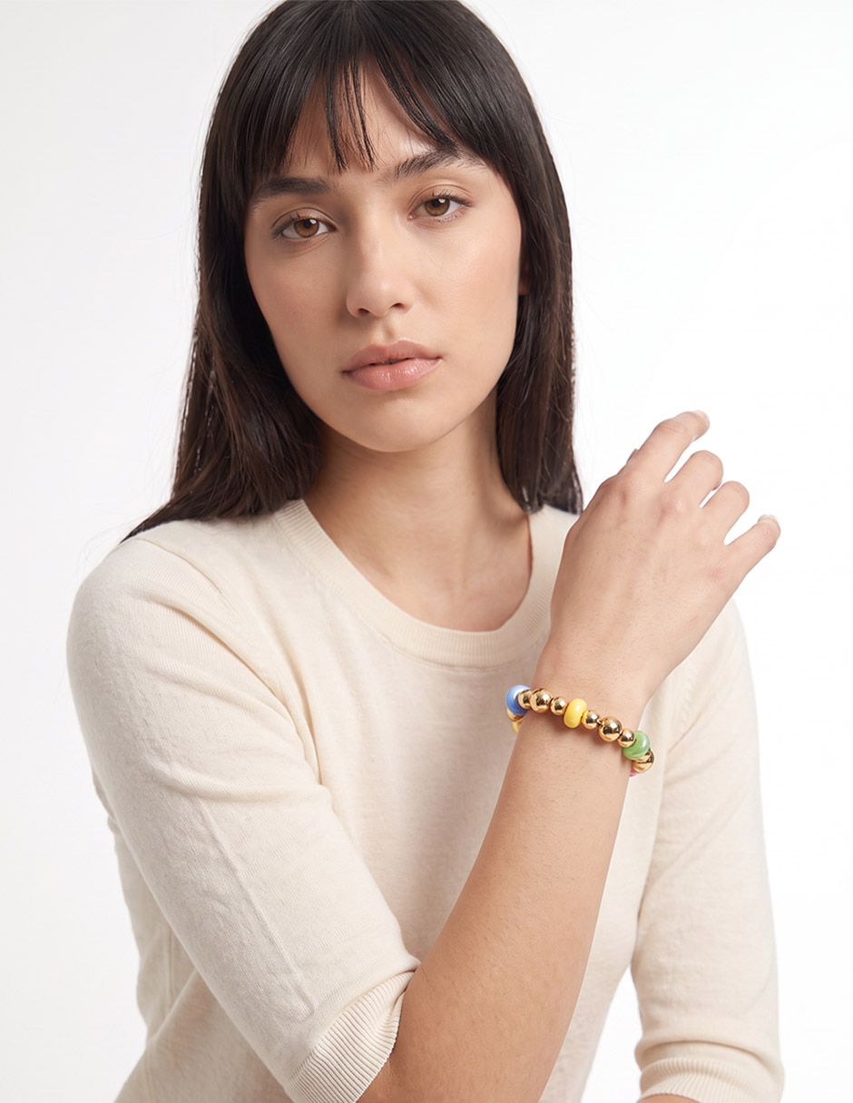 Pulsera con cerámica acabado baño de oro 18 K 3