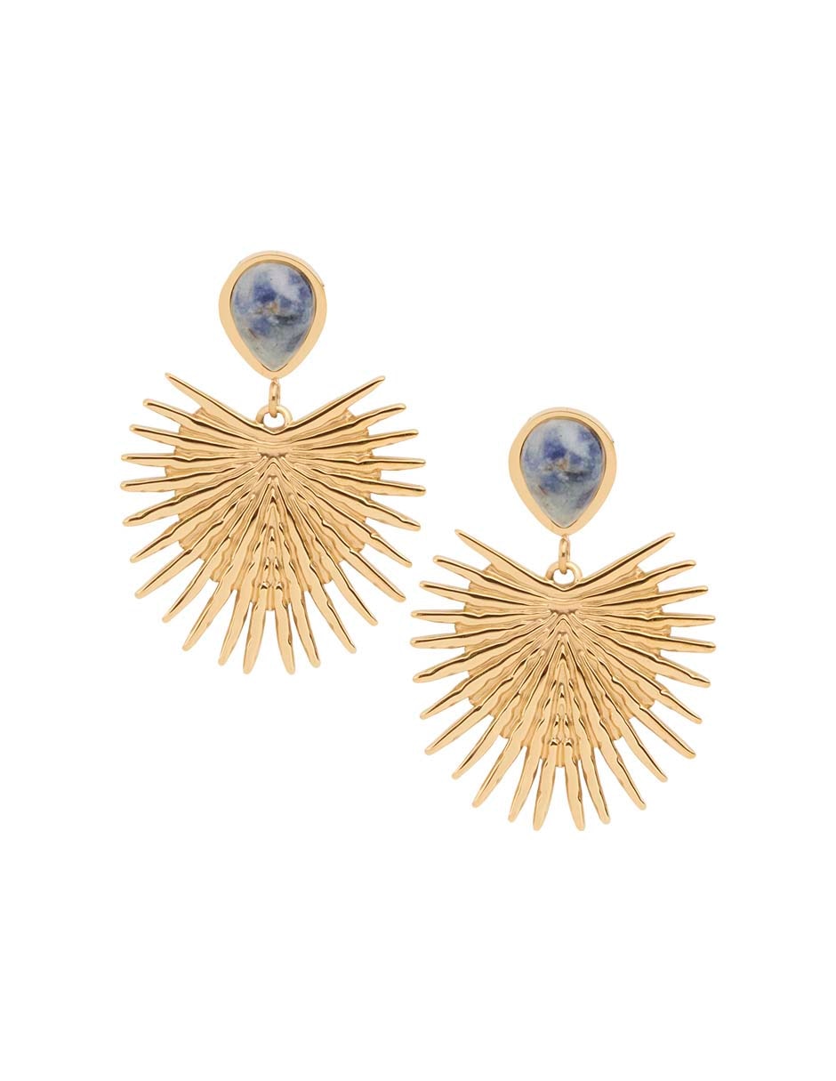 Aretes largos de abanico con acabado baño de oro 18 k
