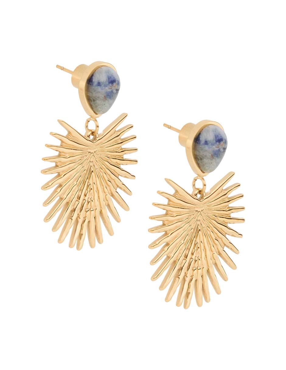 Aretes largos de abanico con acabado baño de oro 18 k 2