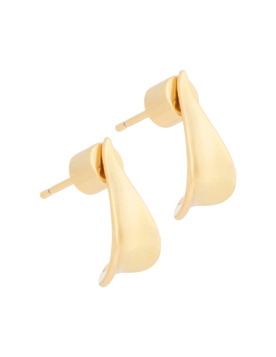 Aretes cortos de hoja 18 k con acabado baño de oro 3