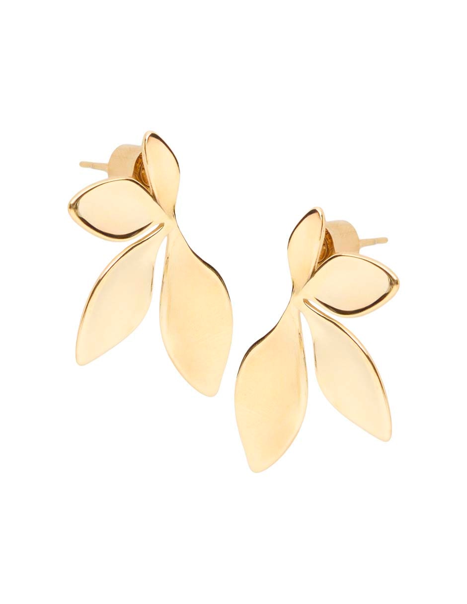 Aretes largos de hojas con acabado baño de oro 18 K 3