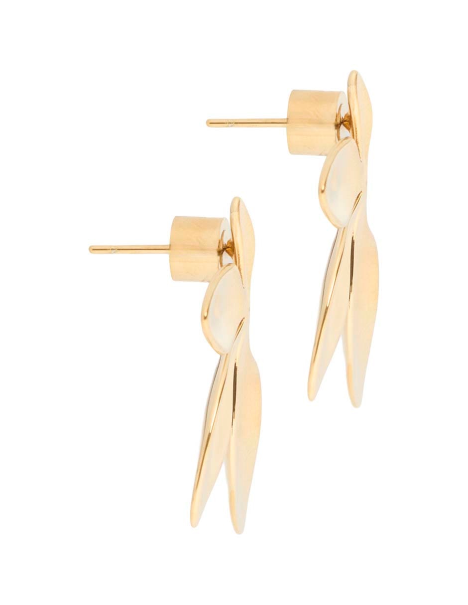 Aretes largos de hojas con acabado baño de oro 18 K 4