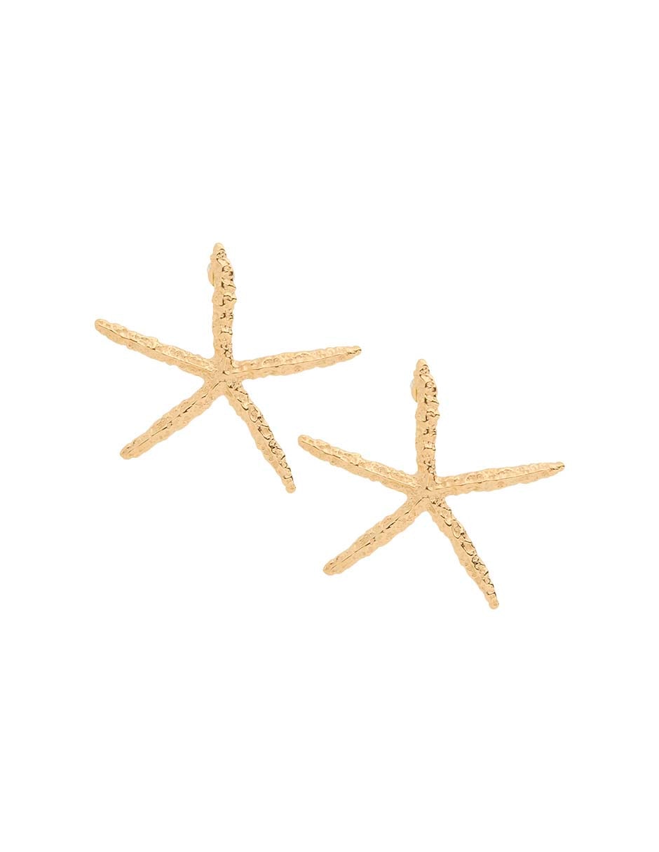 Aretes cortos de estrella de mar con acabado baño de oro 18 K