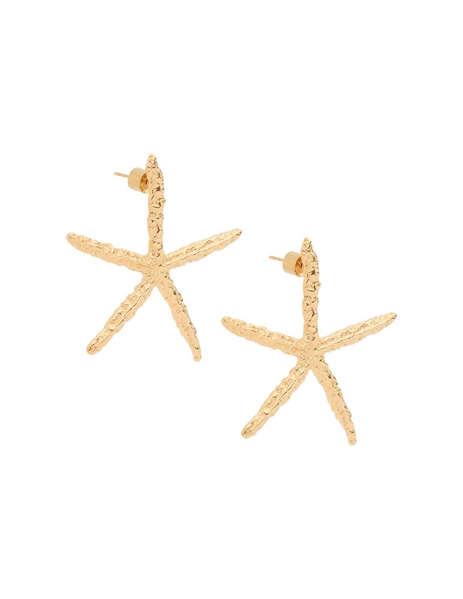 Aretes cortos de estrella de mar con acabado baño de oro 18 K 3