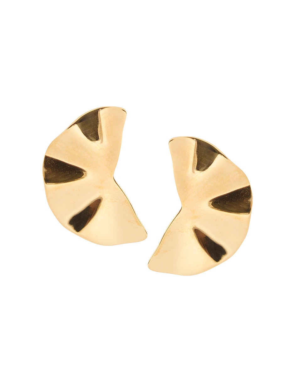 Aretes largos de abanico 18 k con acabado baño de oro Aretes largos de abanico 18 k con acabado baño de oro