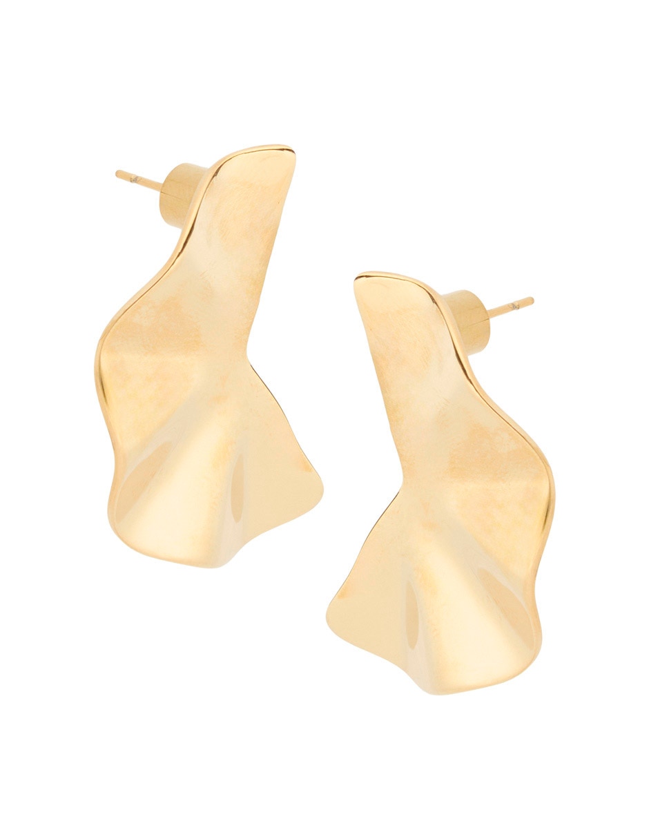 Aretes largos de abanico 18 k con acabado baño de oro 2