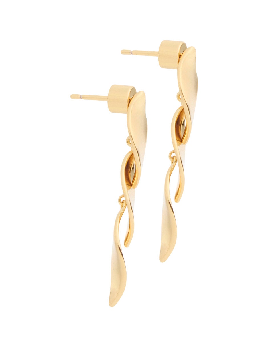 Aretes largos de hoja con acabado baño de oro 18 k 2