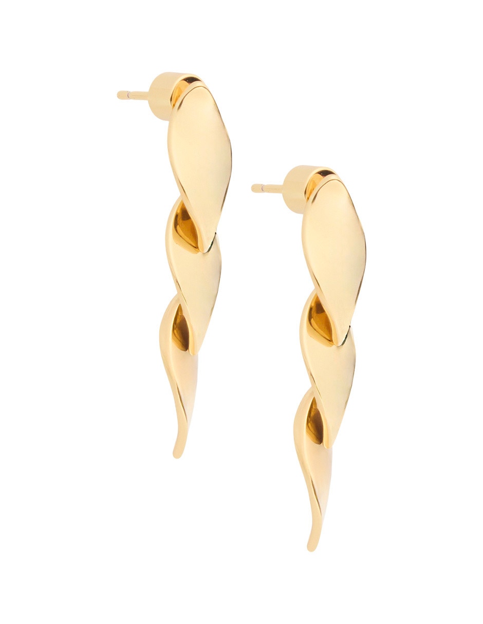 Aretes largos de hoja con acabado baño de oro 18 k 3
