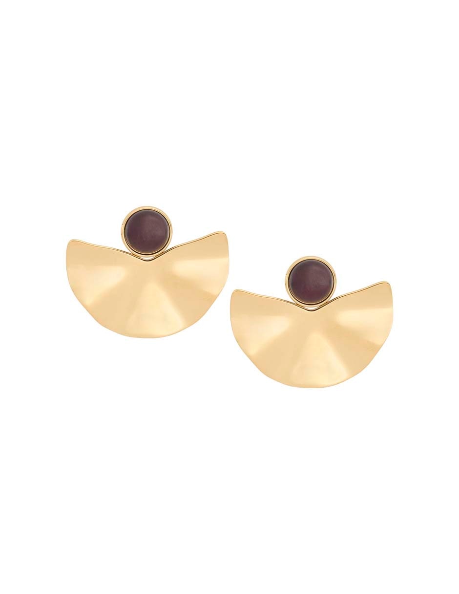Aretes cortos de abanico con acabado baño de oro 18 K