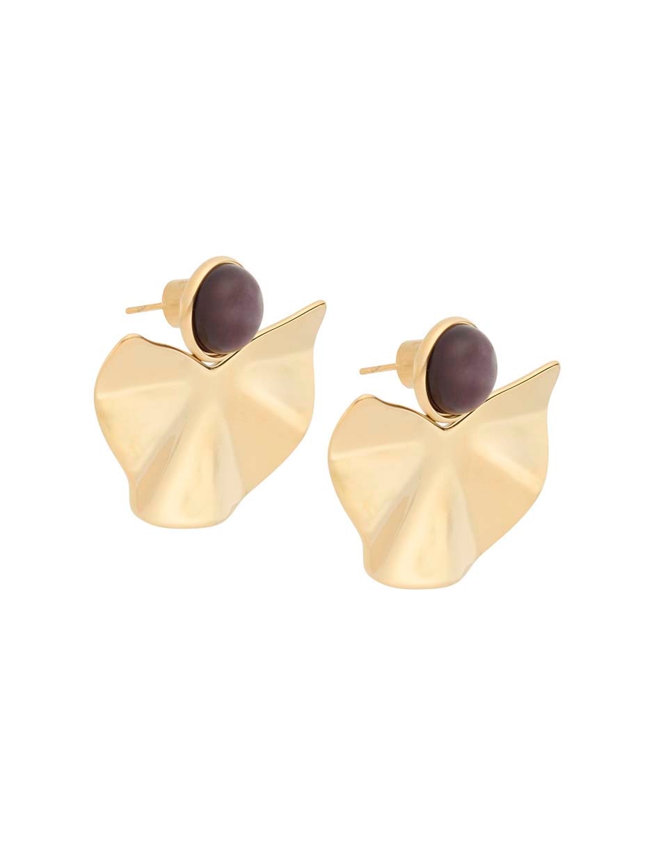 Aretes cortos de abanico con acabado baño de oro 18 K 3