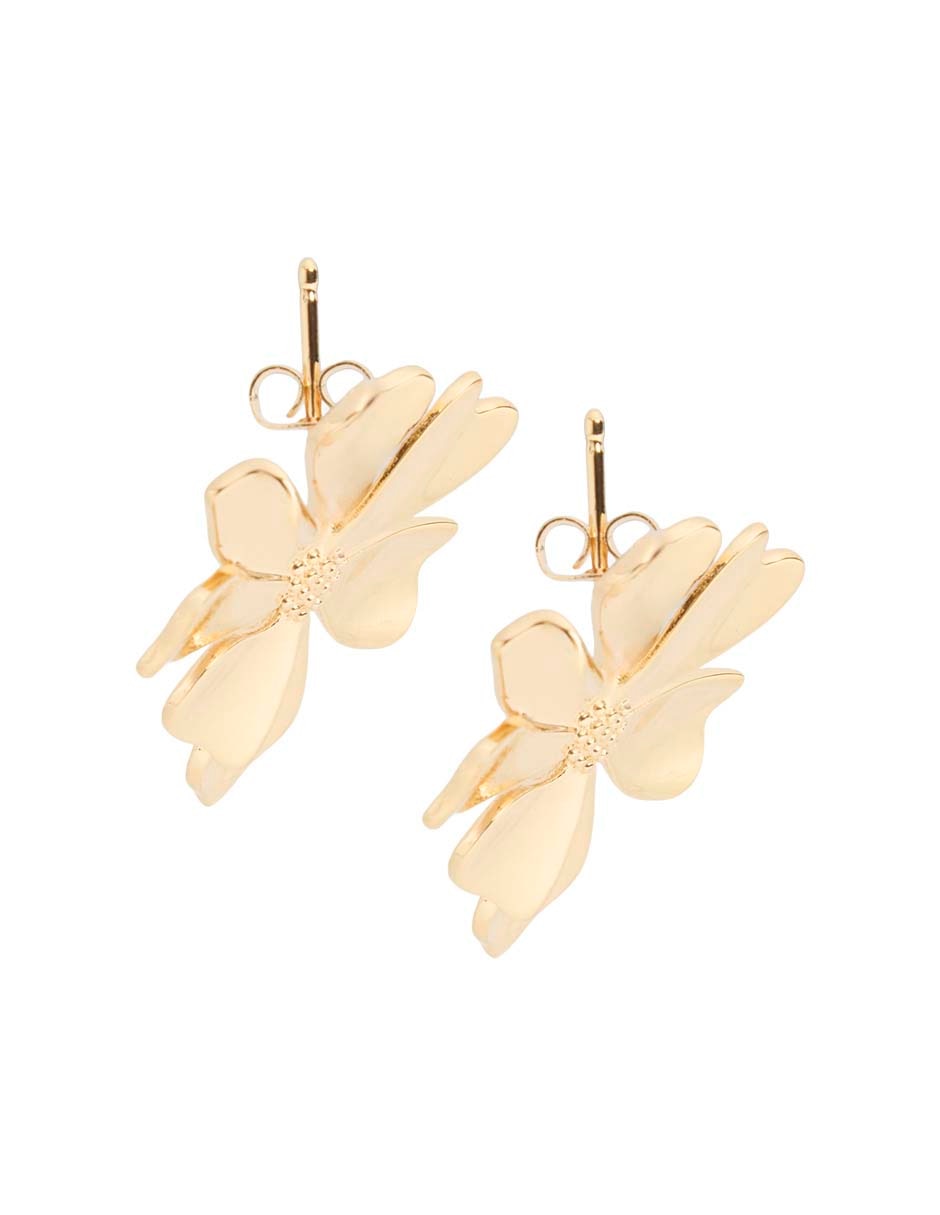 Aretes cortos de flor Flower Spring con acabado baño de oro 18 K 3