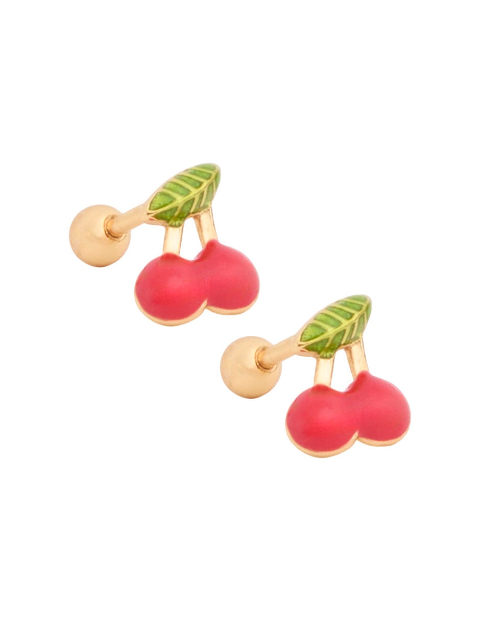 Broqueles de cereza de plata con acabado baño de oro 18 K 3