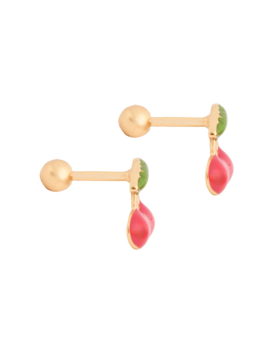 Broqueles de cereza de plata con acabado baño de oro 18 K 4