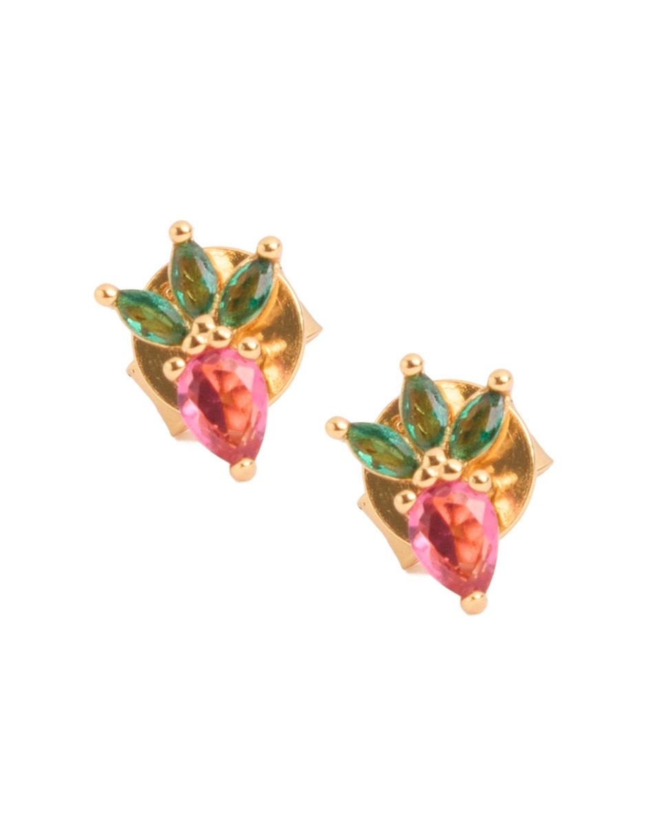 Arete corto de fresa de baño de oro 18 k con acabado brillante Arete corto de fresa de baño de oro 18 k con acabado brillante