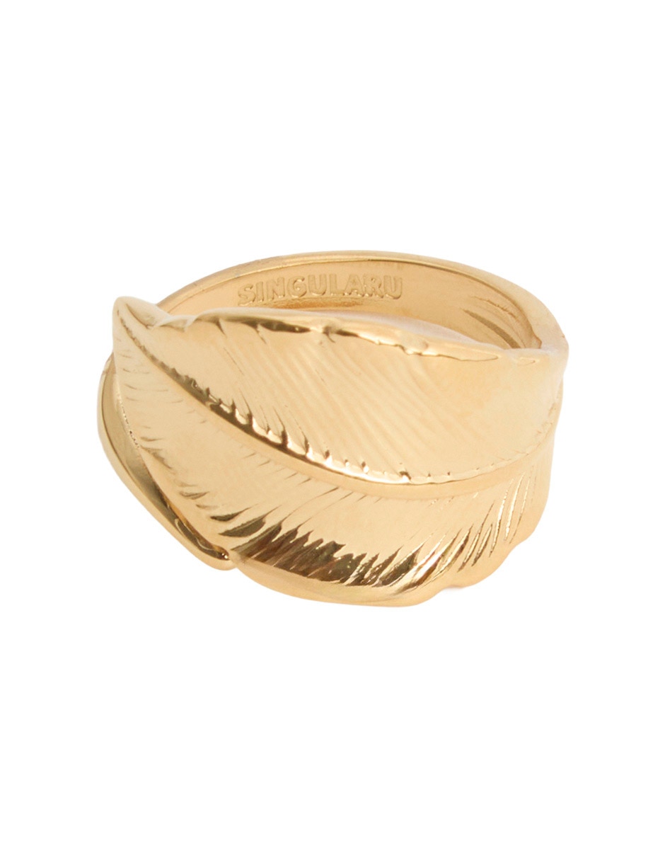 Anillo de hoja con acabado baño de oro 18 k