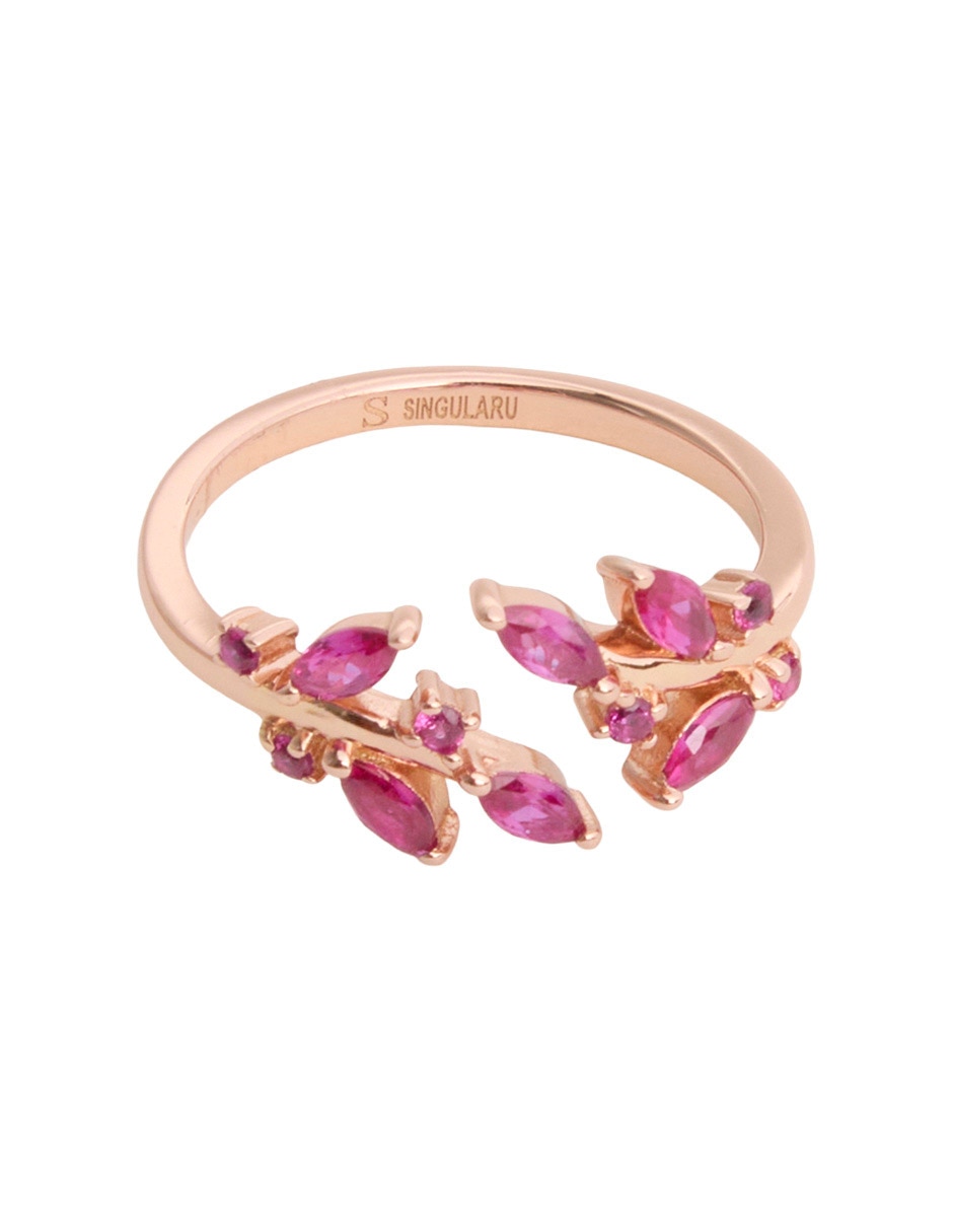 Anillo con acabado baño de oro rosa 18 K de plata circonita